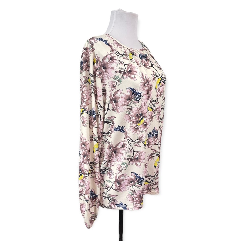 H&M NEW Women's Small Blouse Butterflies Birds Stretchy Long Sleeves - Picture 2 of 6
